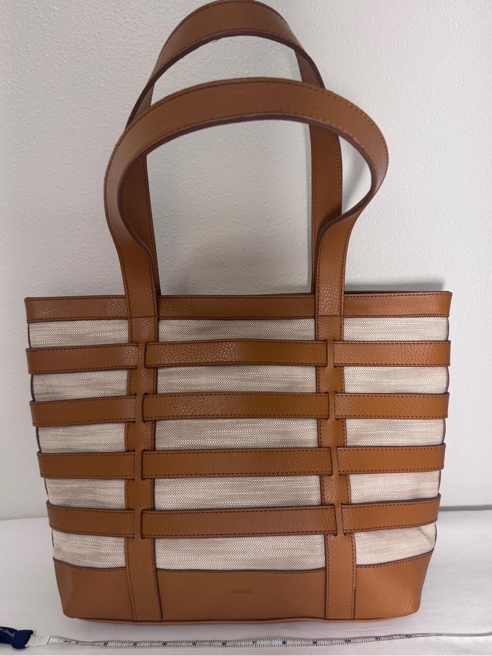 Fossil Felicity Lg Tote Bag-Woven Leather on Canvas